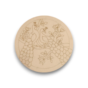 Pre-Marked MDF Round Board with Twin Peacock Design | DIY Craft & Painting Base