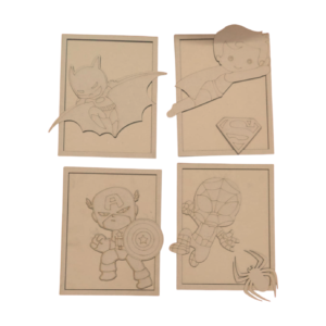 Set of 4 Superhero Chibi Wall Art Panels – 3D Wooden Wall Decor for Kids' Room & Playroom