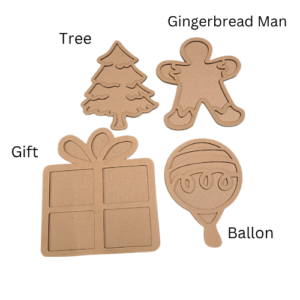 Christmas Theme MDF Cutouts | 5 Inch Each | Set of 4 Wooden Craft Shapes