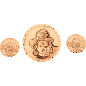 Wooden Engraved Jewellery / Earring Cutout Set – Devi Face Design with Floral Side Pieces