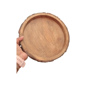Rustic Wooden Slice Serving Tray – Natural Wood Round Platter with Bark Edge for Home Décor & Serving