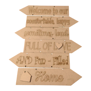 “Welcome to Our Home” – MDF Direction Sign Wall Hanging (Rustic Charm Edition)