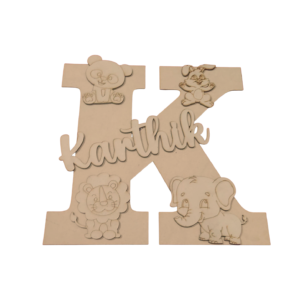 Custom MDF Letter ‘K’ with Cute Animal Characters – Nursery Décor