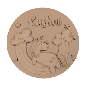 Customized Unicorn & Rainbow Wooden Name Plate – Magical Dream Theme Wall Decor for Girls' Room