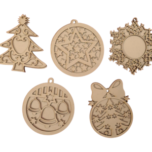 Set of 5 Wooden Christmas Hanging Ornaments – Laser Cut DIY Festive Decor