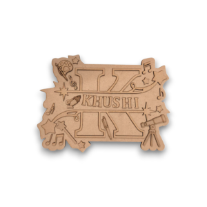 Custom MDF Nameplate – KHUSHI Theme with Hobbies Icons