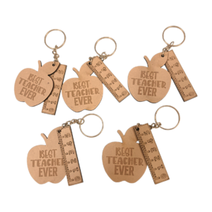 Wooden Teacher Keychain Set of 5 – Best Teacher Ever MDF Apple Ruler Keyrings