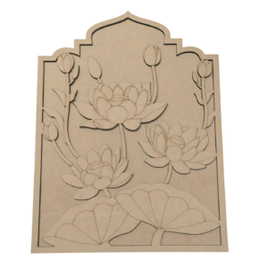 Divine Lotus 3D Wooden Wall Art – Handcrafted Jharokha Style Relief Panel for Home Decor