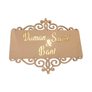 Customized Couple Wooden Name Plate – MDF Golden Acrylic Wall Name Sign