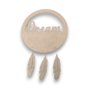 Classic "Dream" Laser-Cut MDF Dream Catcher Base – DIY Wall Hanging Kit with Feathers