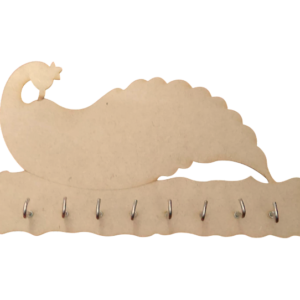 Wooden Peacock Key Holder – MDF Wall Mounted Key Stand with Hooks