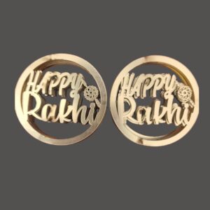 Happy Rakhi Golden Mirror Acrylic Round Cutout