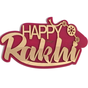 Happy Rakhi Red & Golden Mirror Acrylic Cutout | Raksha Bandhan Craft Embellishment