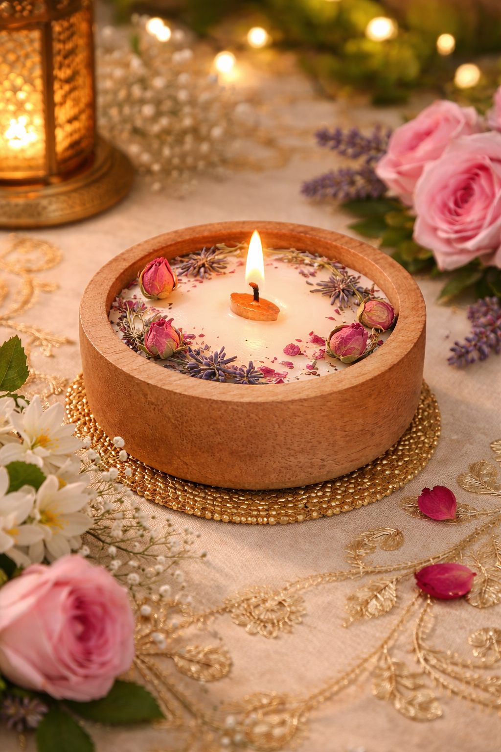 Wooden Tea Light Candle Holder | Round Wooden Diya Holder for Home Décor - Image 2