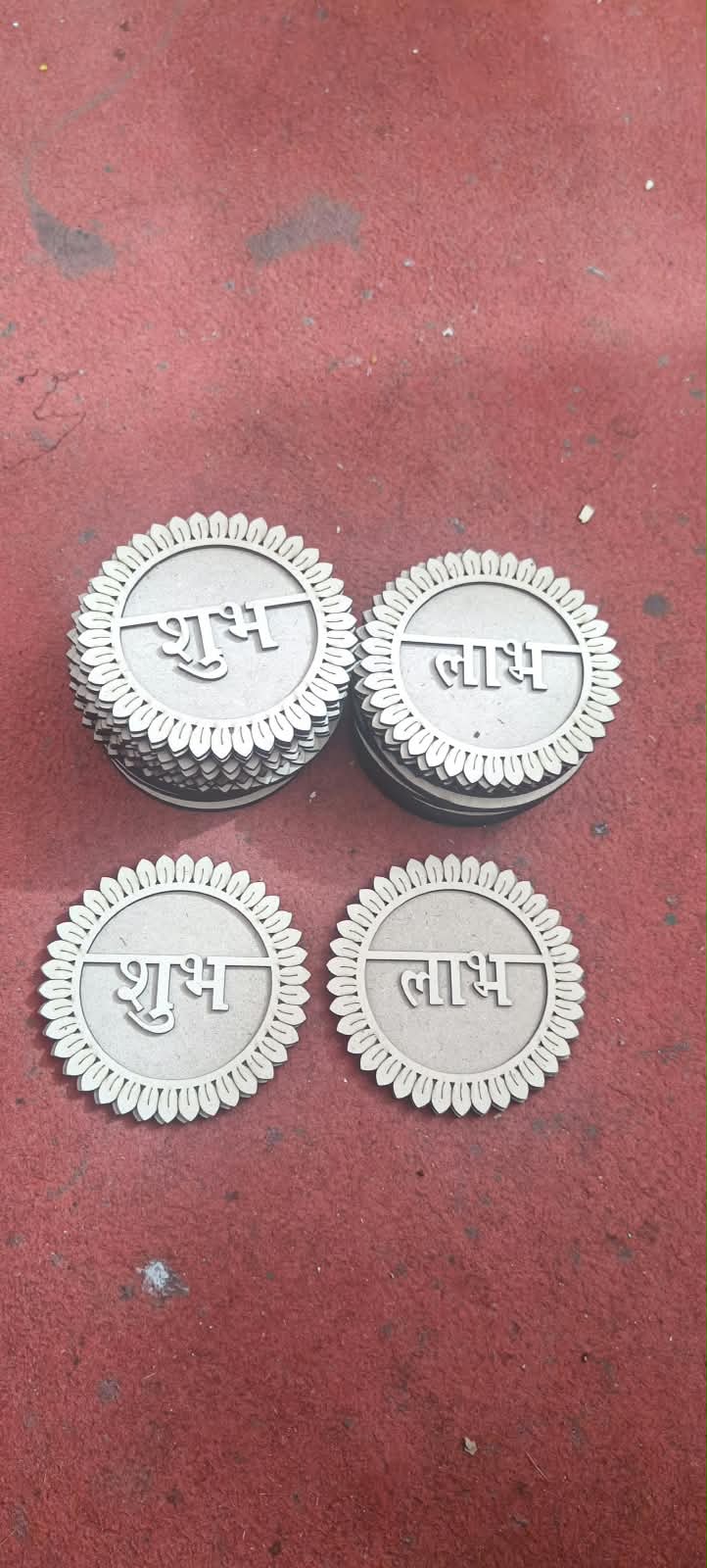 Shubh Labh MDF Diya & Pooja Decoration Set | Traditional Festive Décor | Set of 6