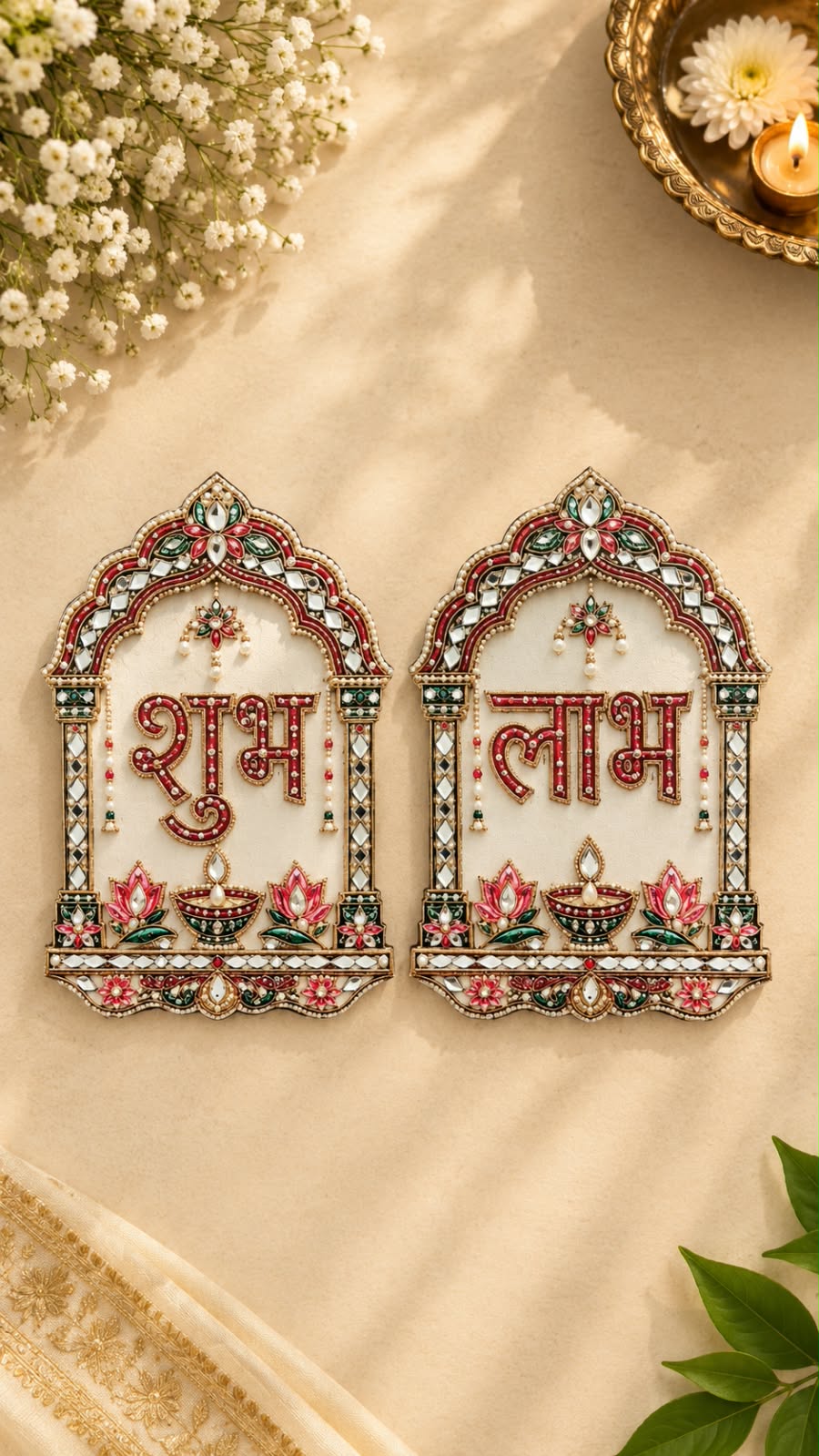 Decorative Shubh Labh Wall Hanging Set of 2 | Traditional Diwali Door Decoration