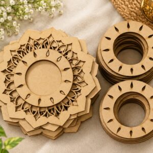 MDF Mandala Tea Light Holder | Decorative Layered Diya Holder for Diwali, Pooja & Home Décor